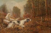 Oil painting of hunting dogs by Verner Moore White.